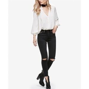 Free People • Payton Studded Distressed Washed Black Skinny Jeans 26